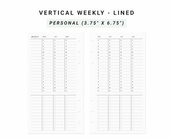 Undated Weekly Planner Personal Planner Inserts, Vertical Weekly, Agenda Weekly Planner, Weekly Daily Planner Template, Weekly Schedule