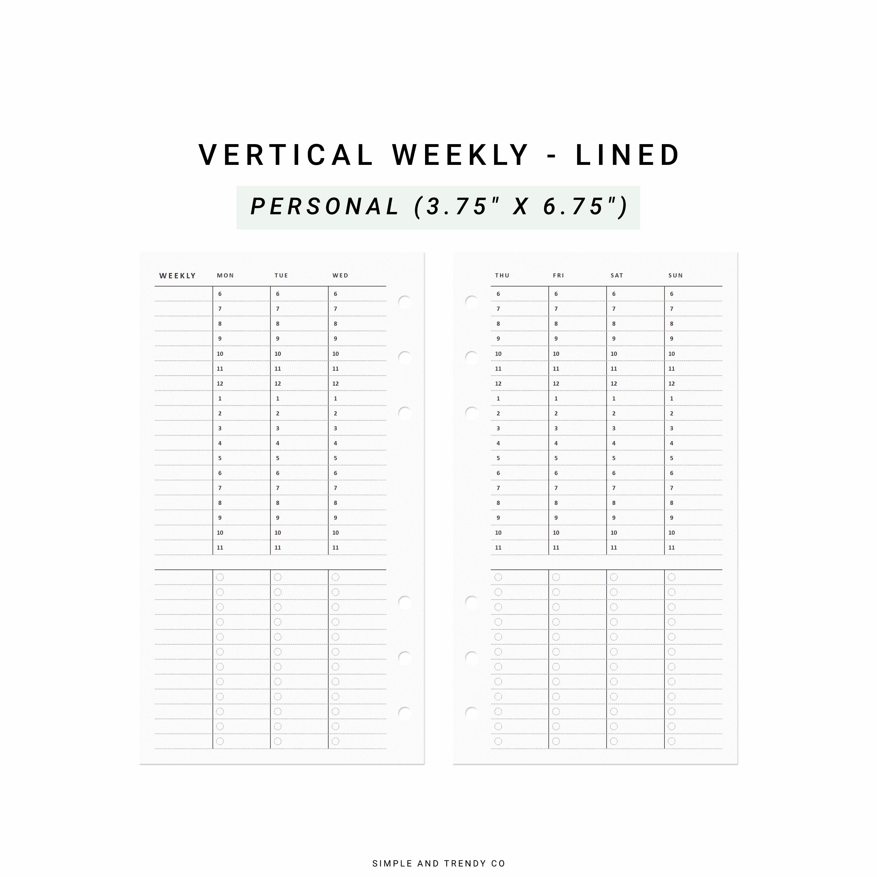 Undated Weekly Planner Personal Planner Inserts Vertical Etsy