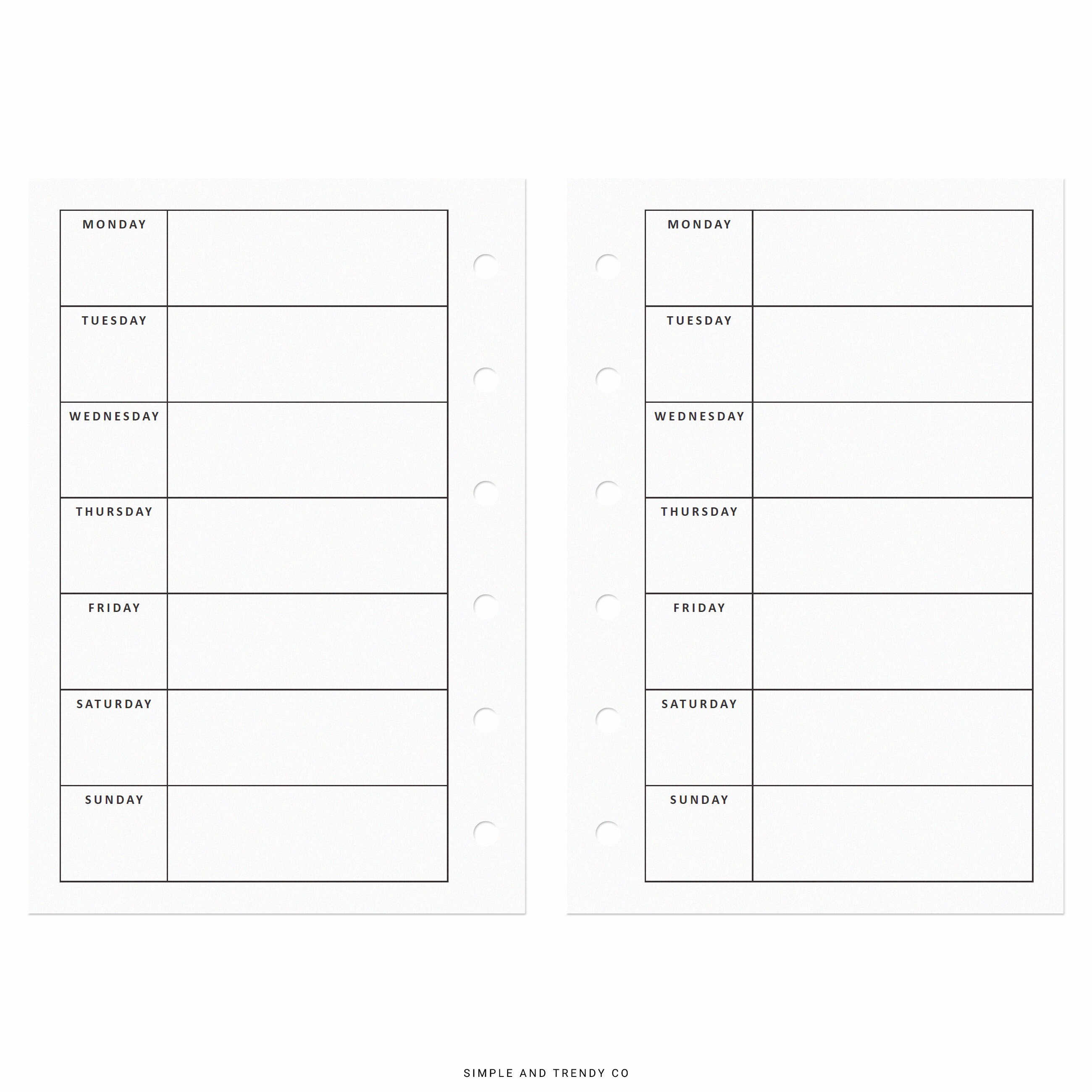 Week on One Page Weekly Planner Pages Printable Pocket Size - Etsy