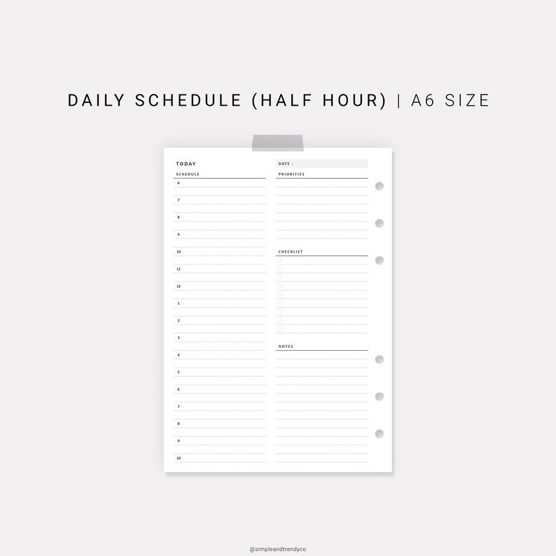 Daily Planner Printable A6 Size Daily Planners Half Hour Etsy