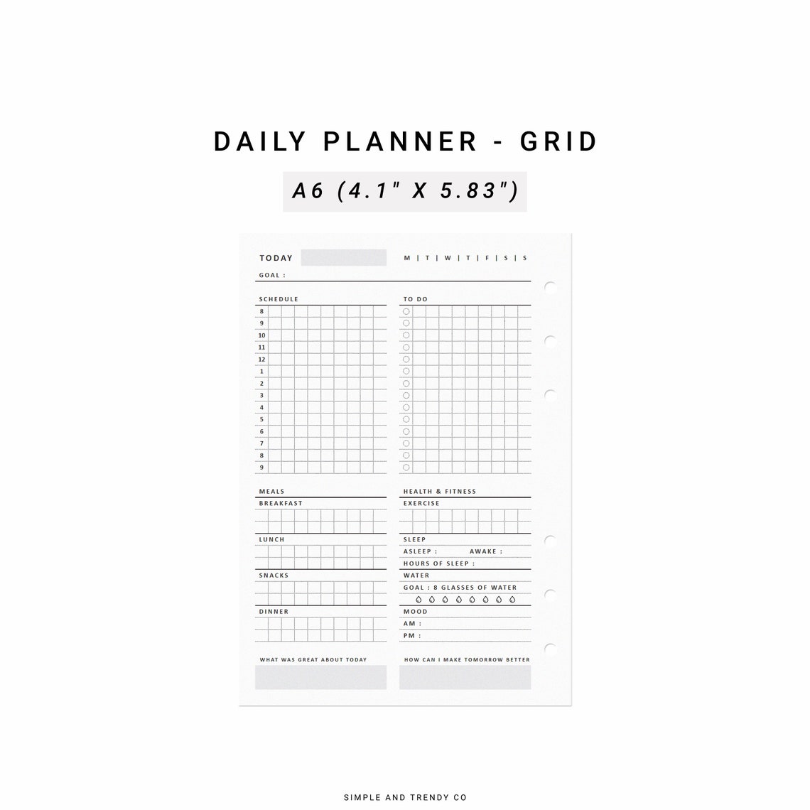 Daily Planner A6 Inserts Minimalist Printable Day Planner Etsy