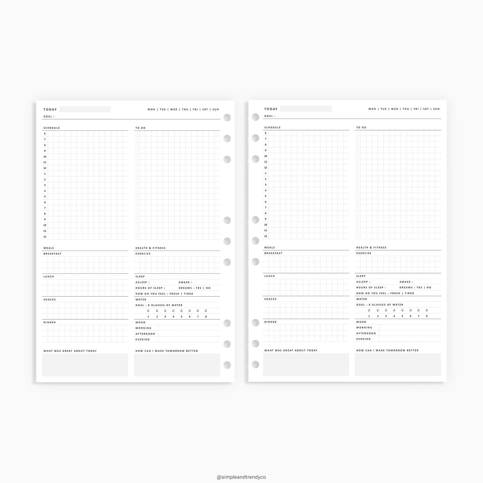 Daily Planner B5 size Minimalist Printable Day Planner Etsy