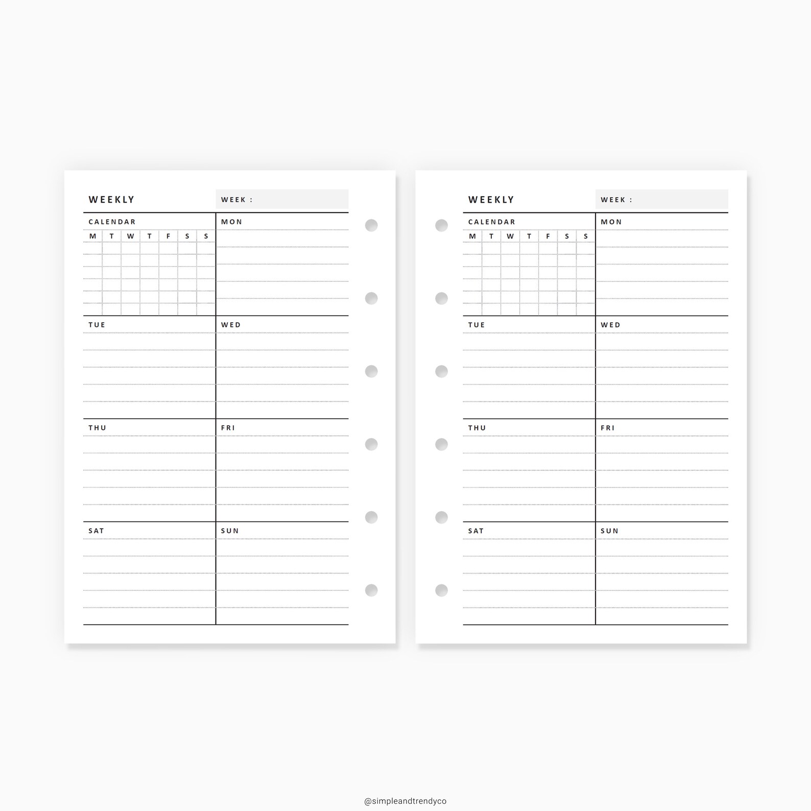 Week on One Page Printable Pocket XL Weekly 1 Page Vertical | Etsy