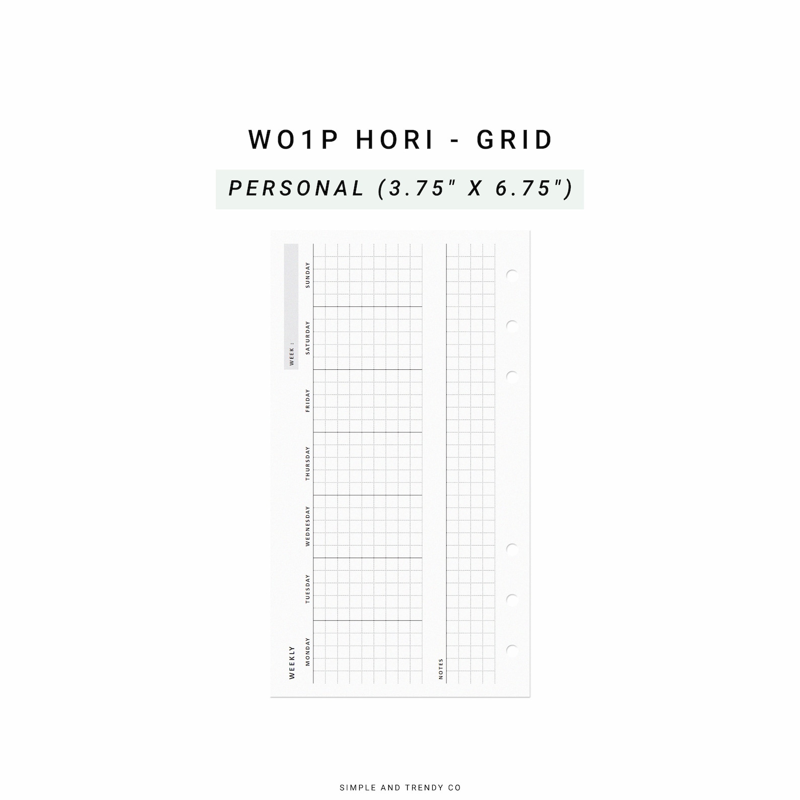 Week on 1 Page WO1P Horizontal Weekly Planner Printable - Etsy