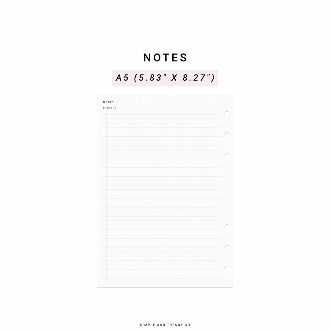 Notes Paper A5 Planner Inserts, Printable Writing Paper Lined Notes ...