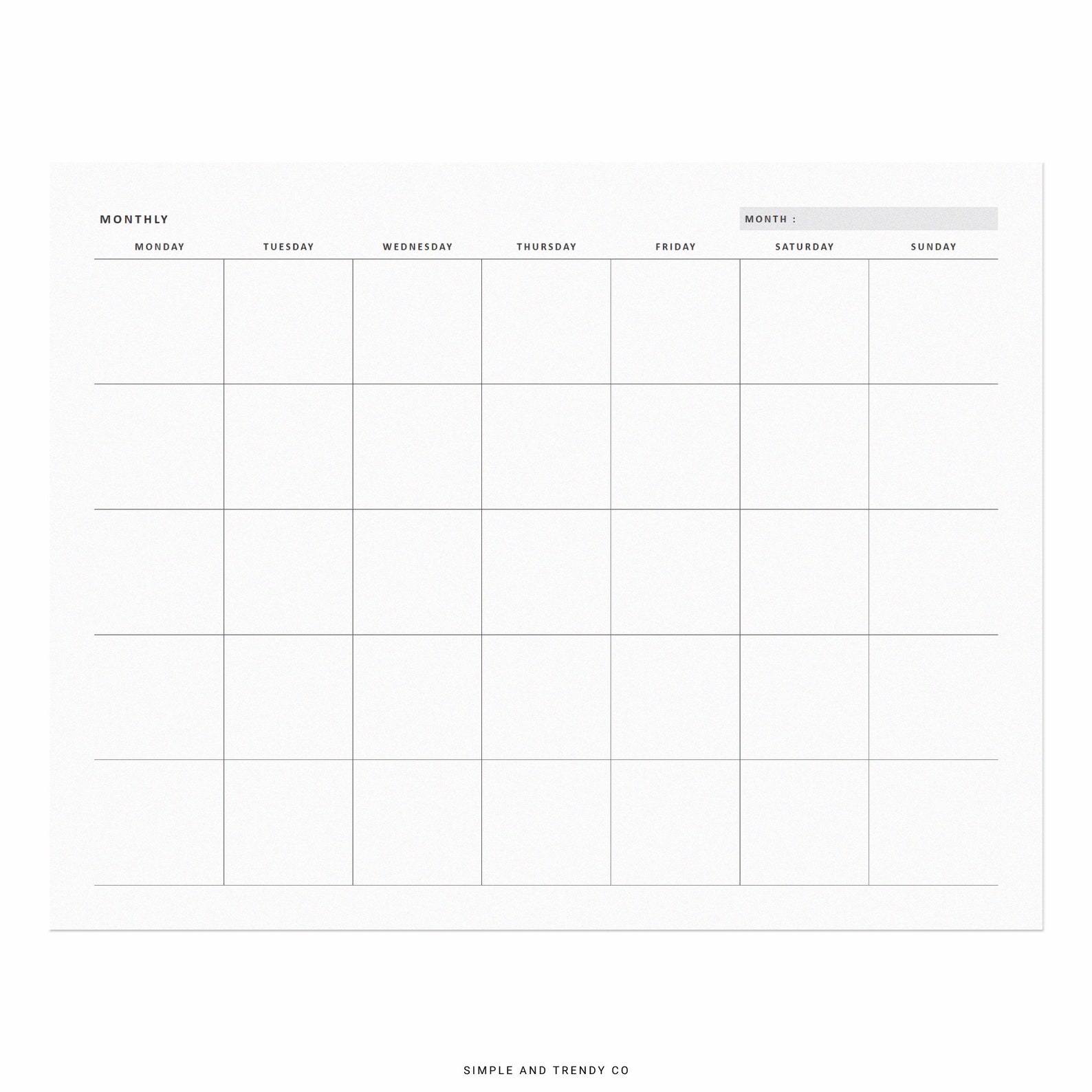 Monthly Planner US Letter Size Monthly Calendar Printable - Etsy