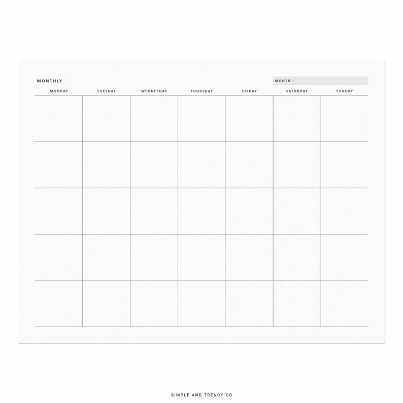 Monthly Planner US Letter Size Monthly Calendar Printable - Etsy