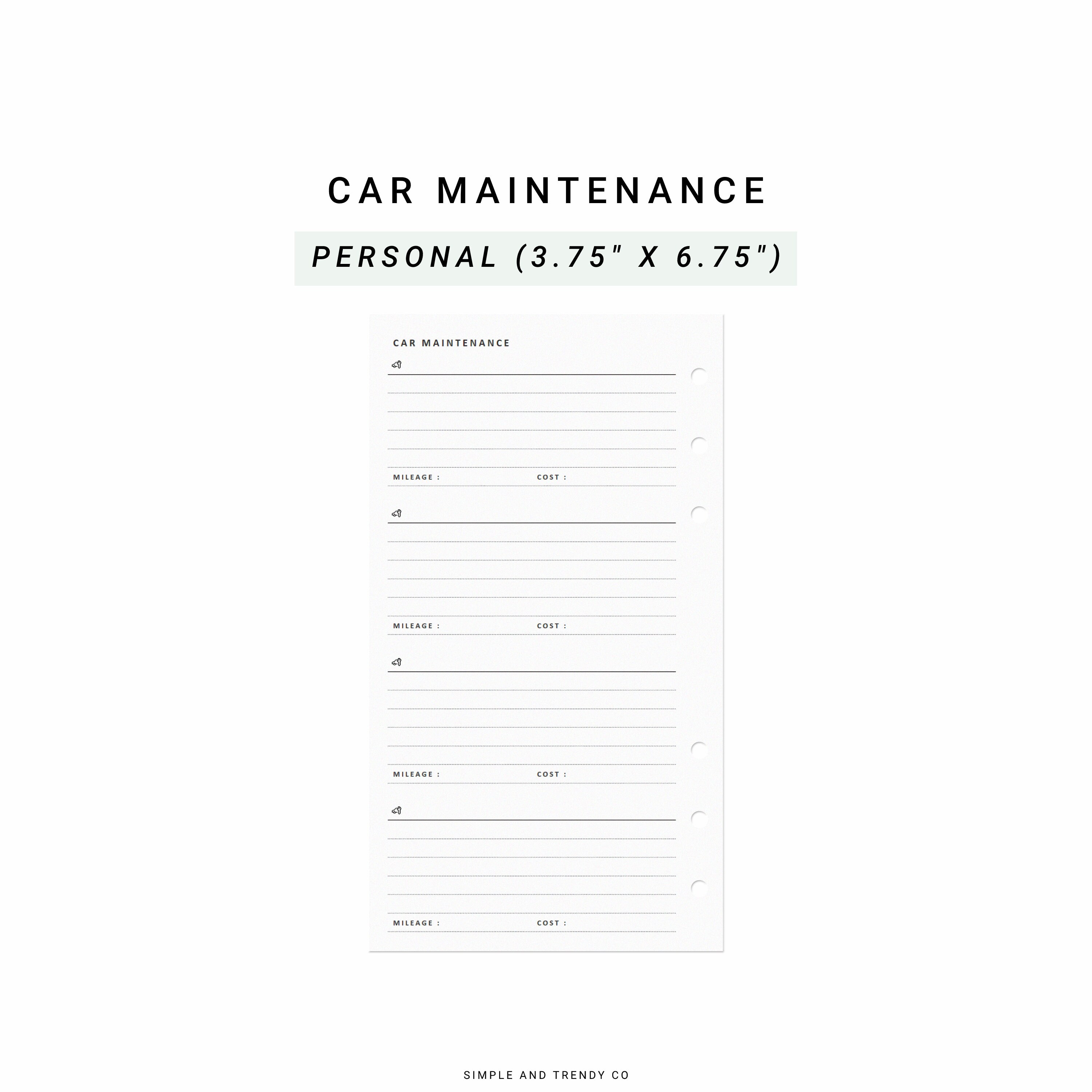 Car Maintenance Printable, Personal Planner Inserts - Etsy