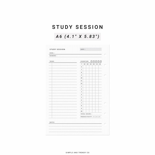 Study Planner Student Planner Printable A6 Inserts Student Etsy