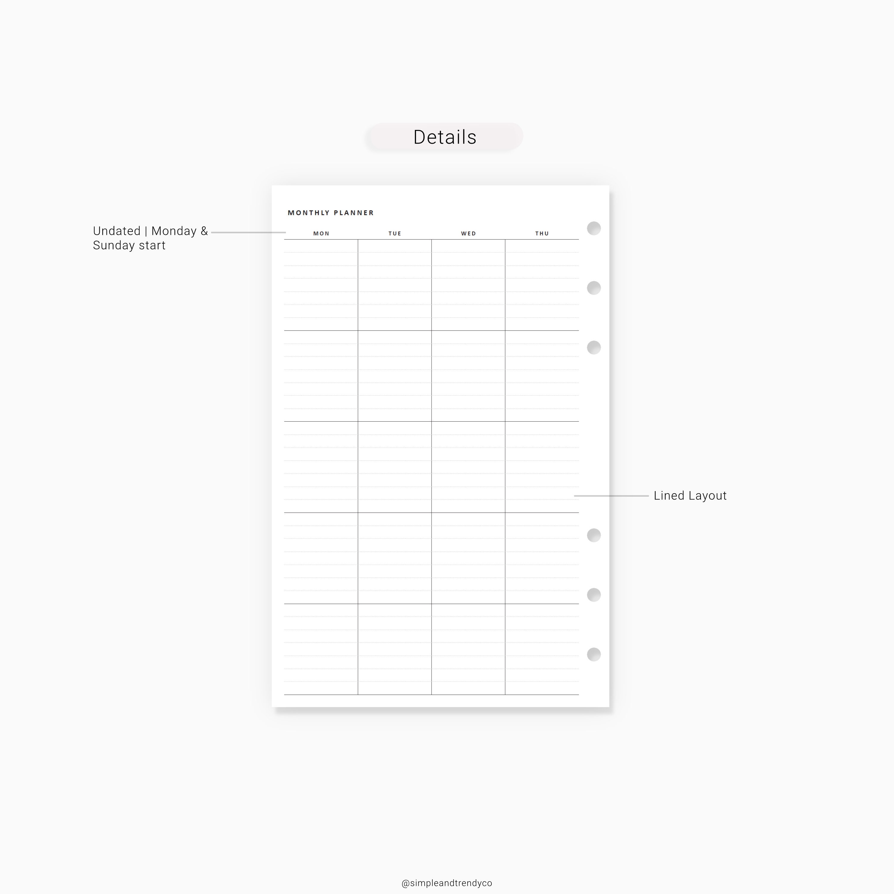 Monthly Planner Printable Minimalist Planner Half size Half | Etsy