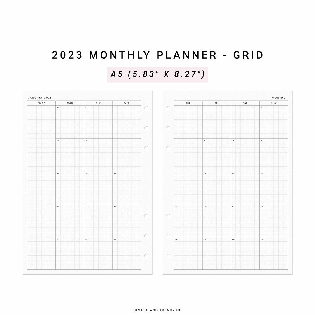 2023 Monthly Planner Minimalist Printable A5 Planner Inserts - Etsy