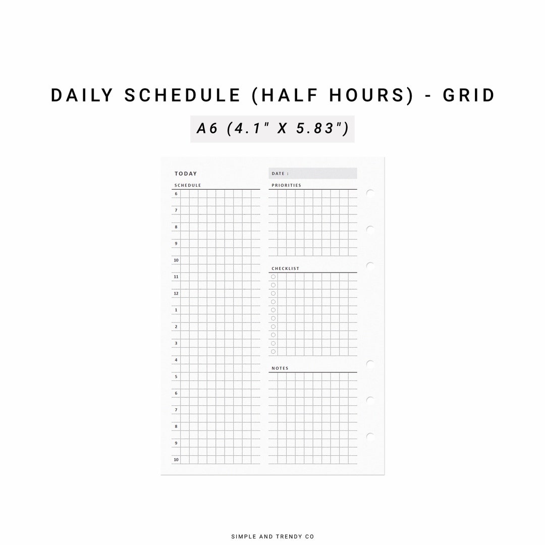 Daily Planner Printable A6 Size Daily Planners Half Hour - Etsy
