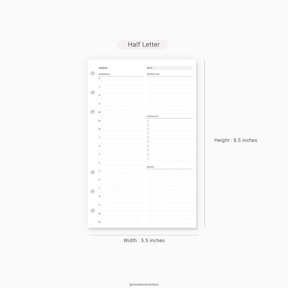 Daily Planner Printable Half Size Half Letter Inserts Daily | Etsy