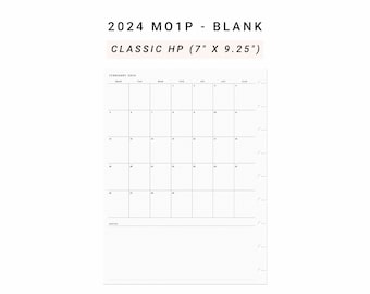 2024 Month on One Page MO1P, Happy Planner Classic, Minimalist Monthly Planner Printable, At A Glance Monthly Layout