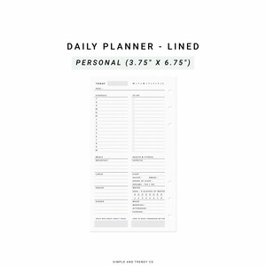 Daily Planner Personal Planner Inserts Minimalist Printable, Day Planner Productivity Planner Work Planner, Lined Layout