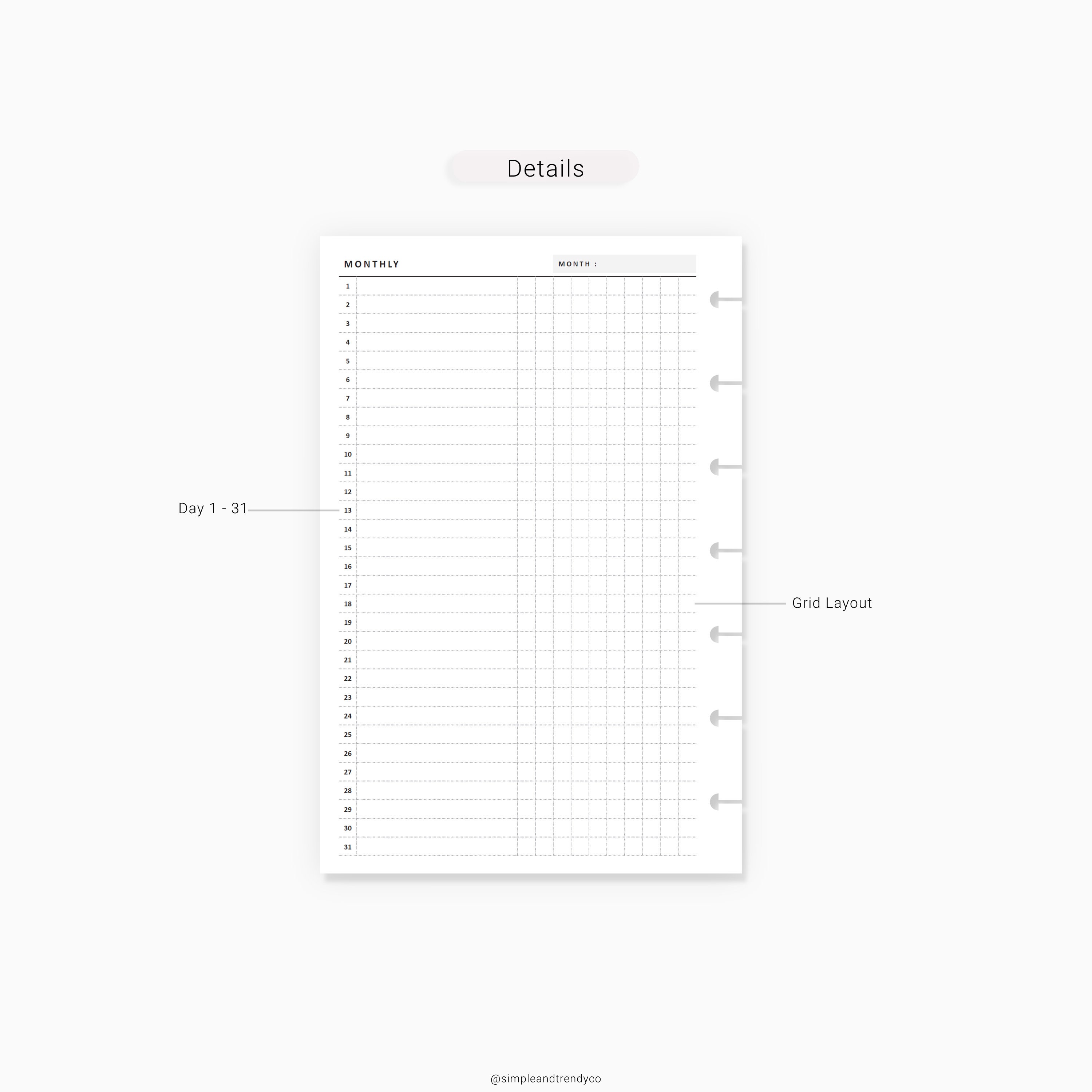 Monthly Overview Happy Planner Mini Monthly List 1-31 Monthly | Etsy