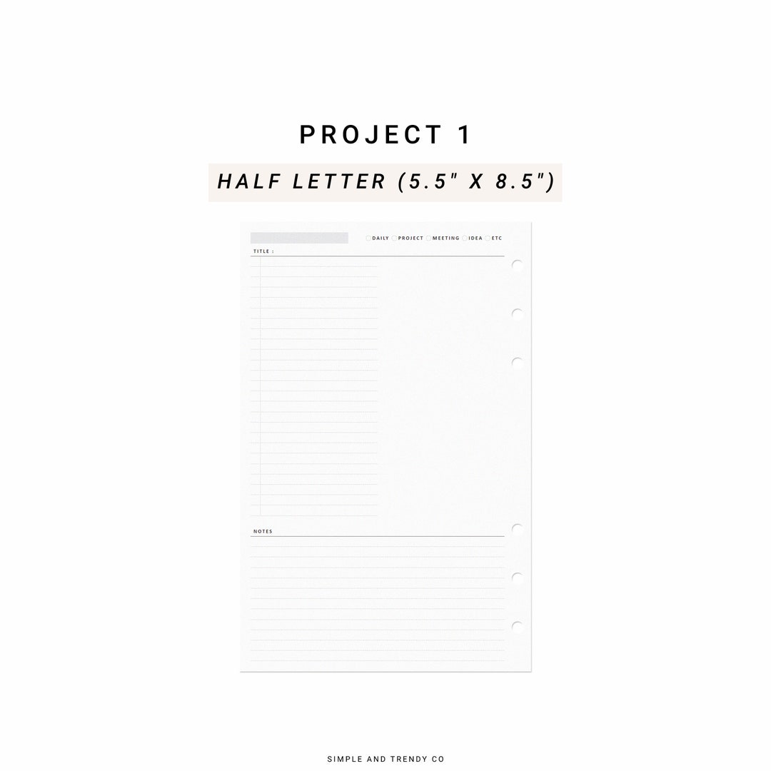 Project Planner Half Size Half Inserts, Printable Daily Planner, Ideas ...