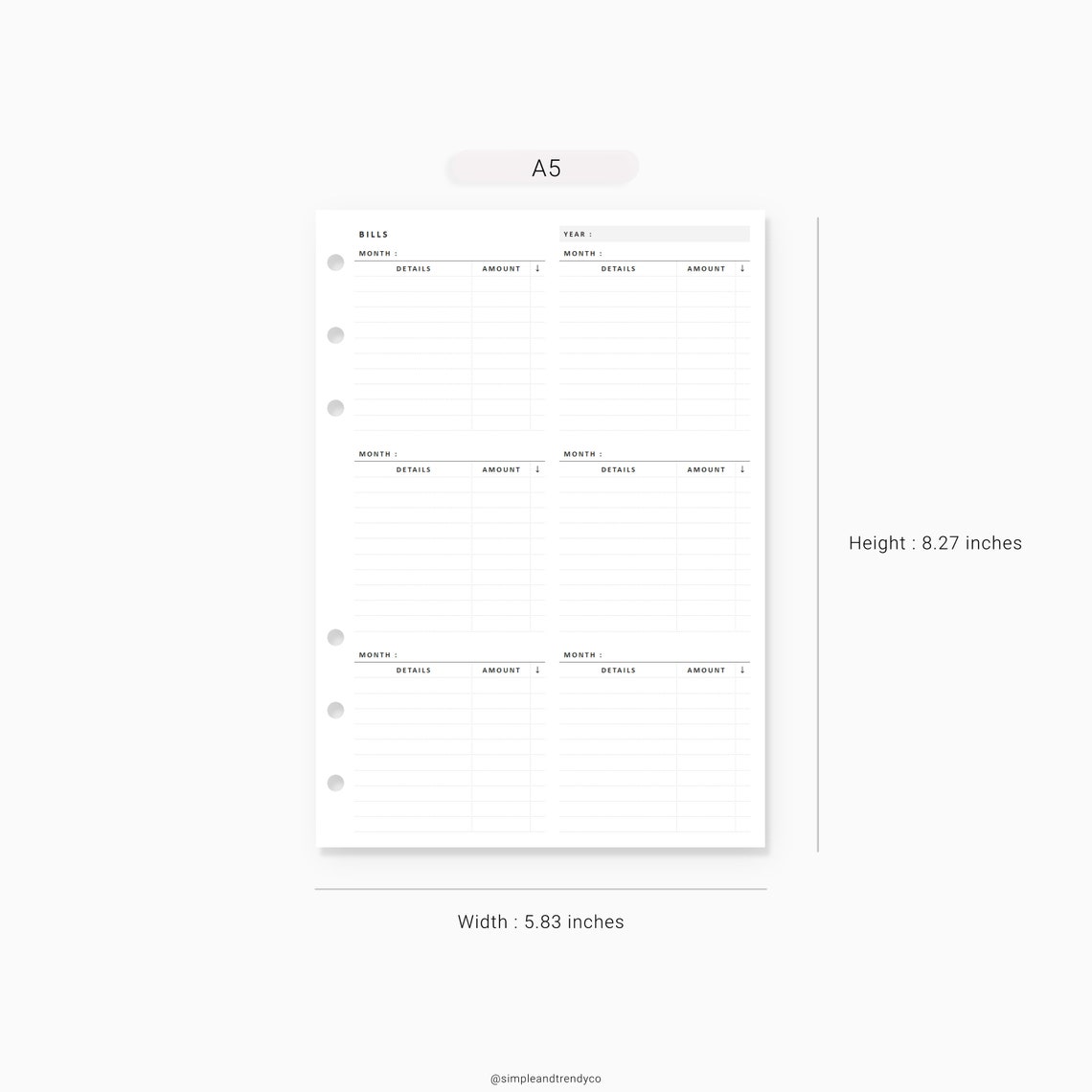 Bill Tracker Printable A5 Planner Inserts Bill Organizer Bill | Etsy