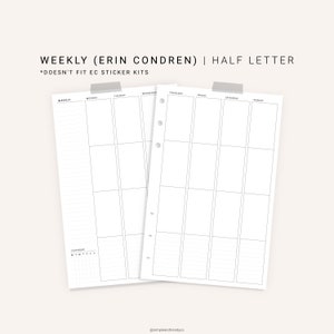 Weekly Planner Erin Condren Inserts Undated Printable Half | Etsy