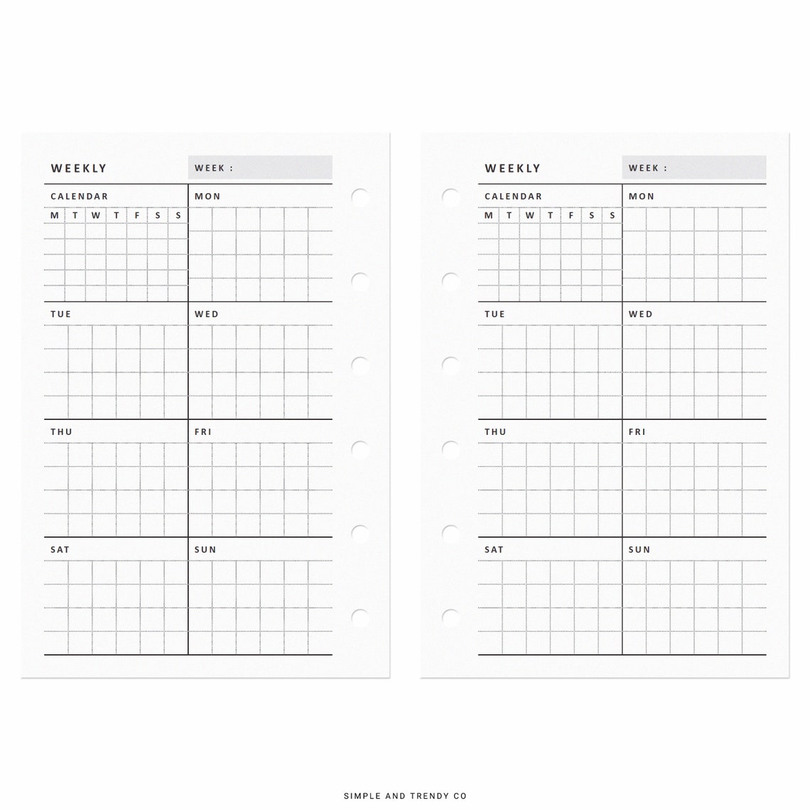 Week on One Page Printable Pocket Size Weekly 1 Page Vertical - Etsy