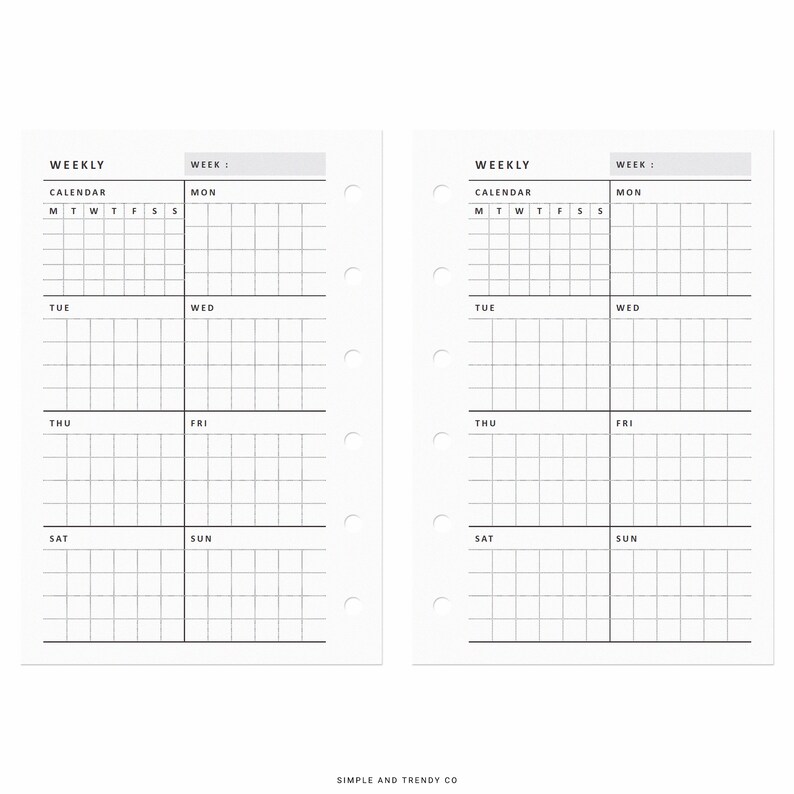 Week on One Page Printable Pocket Size Weekly 1 Page Vertical - Etsy