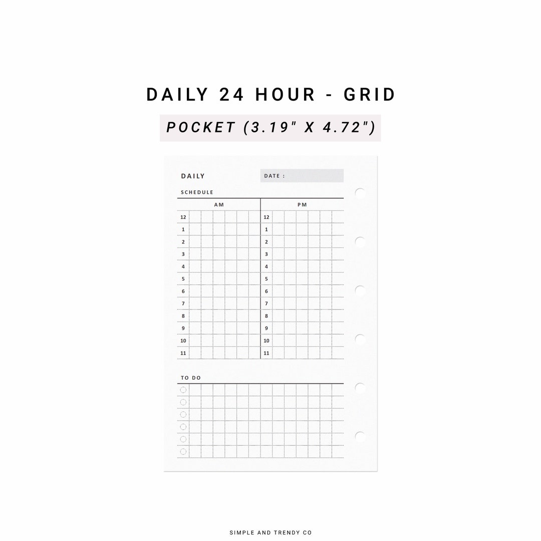 Daily Planner 24 Hour Pocket Size Printable Daily Schedule Etsy