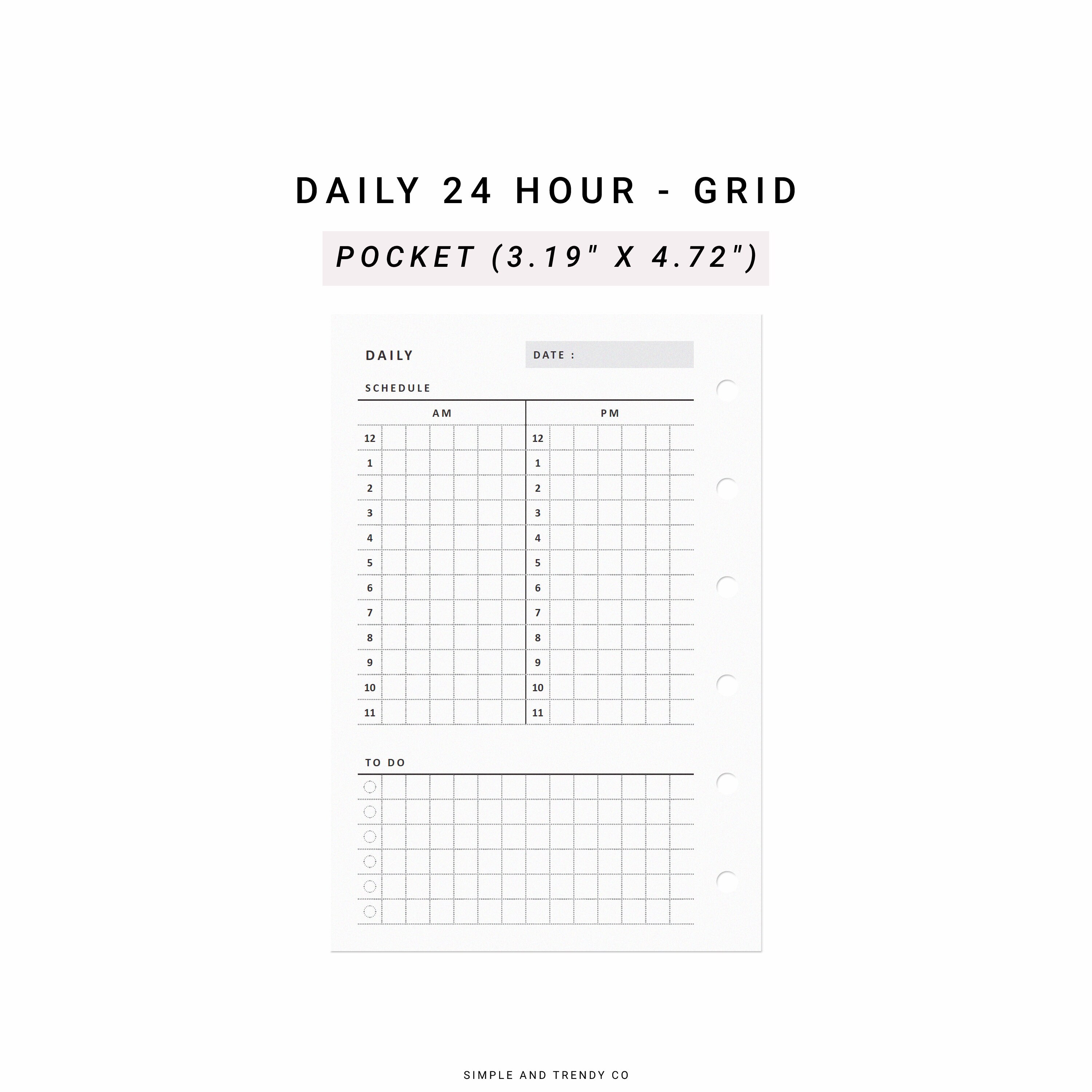 Daily Planner 24 Hour Pocket Size Printable Daily Schedule - Etsy