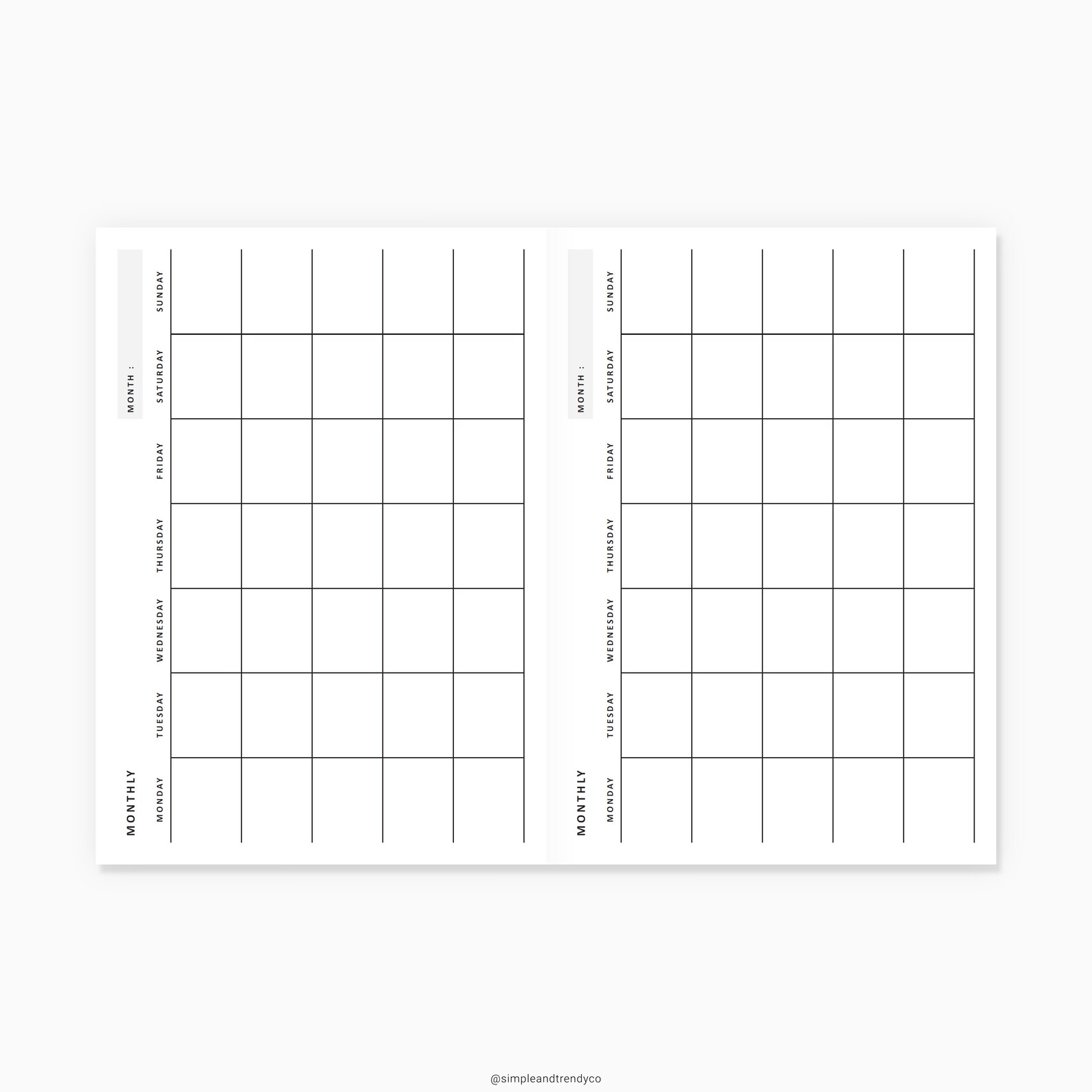 Month on One Page Horizontal Printable MO1P A6 TN | Etsy