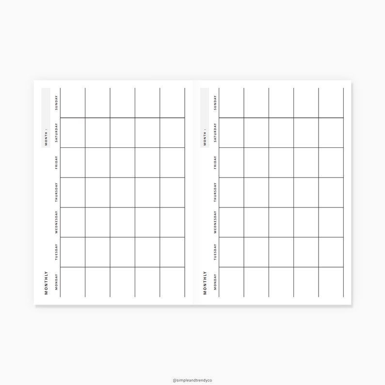 Month on One Page Horizontal Printable MO1P A6 TN | Etsy