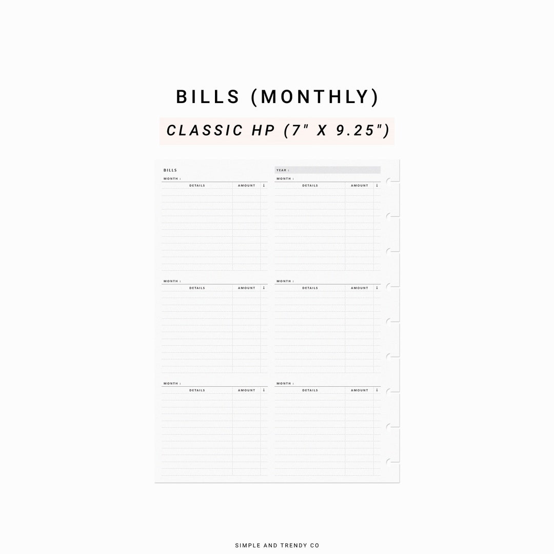 Bill Tracker Printable Happy Planner Classic Bill Organizer Etsy