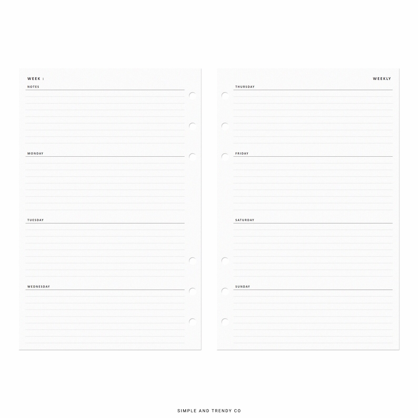 Weekly Planner Printable Half Size Half Letter Inserts Weekly - Etsy