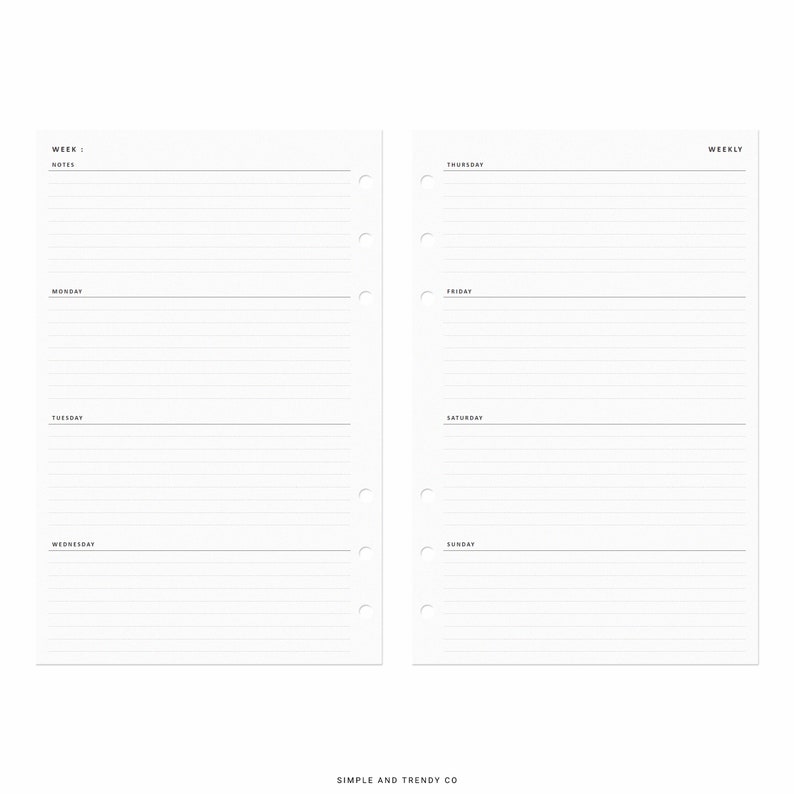 Weekly Planner Printable Half Size Half Letter Inserts Weekly - Etsy