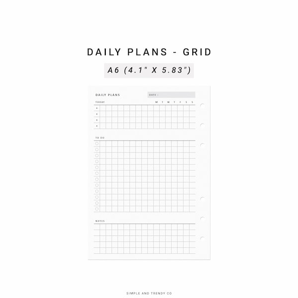 Daily Planner Printable A6 inserts, Daily Organizer, Daily Organiser, Daily Planner Template, Printable Daily Planners and Organizers PDF