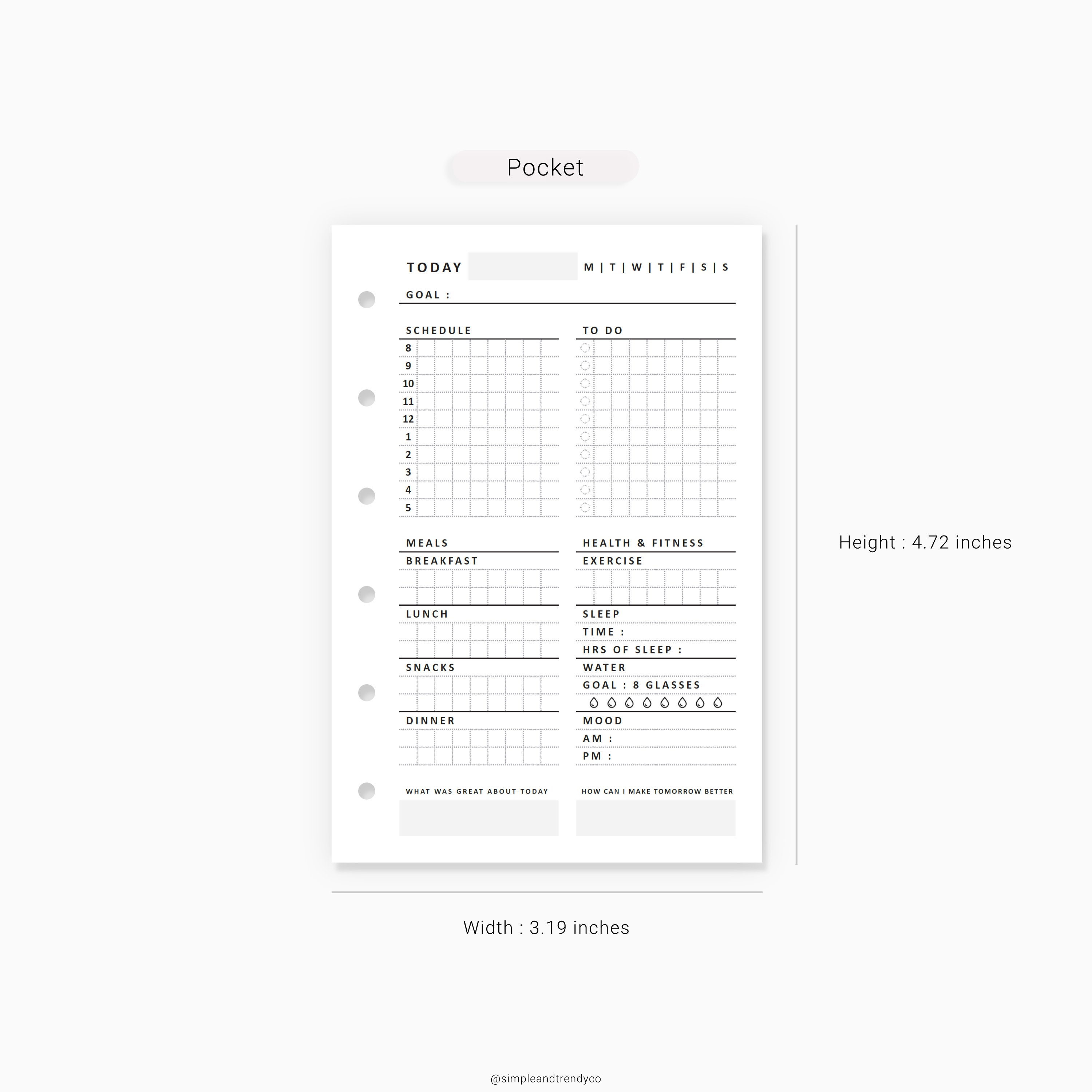 Daily Planner Pocket Size Minimalist Daily Printable Day Etsy