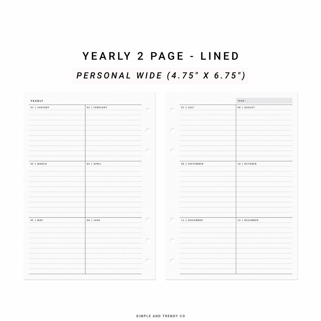 Year at A Glance Personal Wide Yearly Planner Printable - Etsy