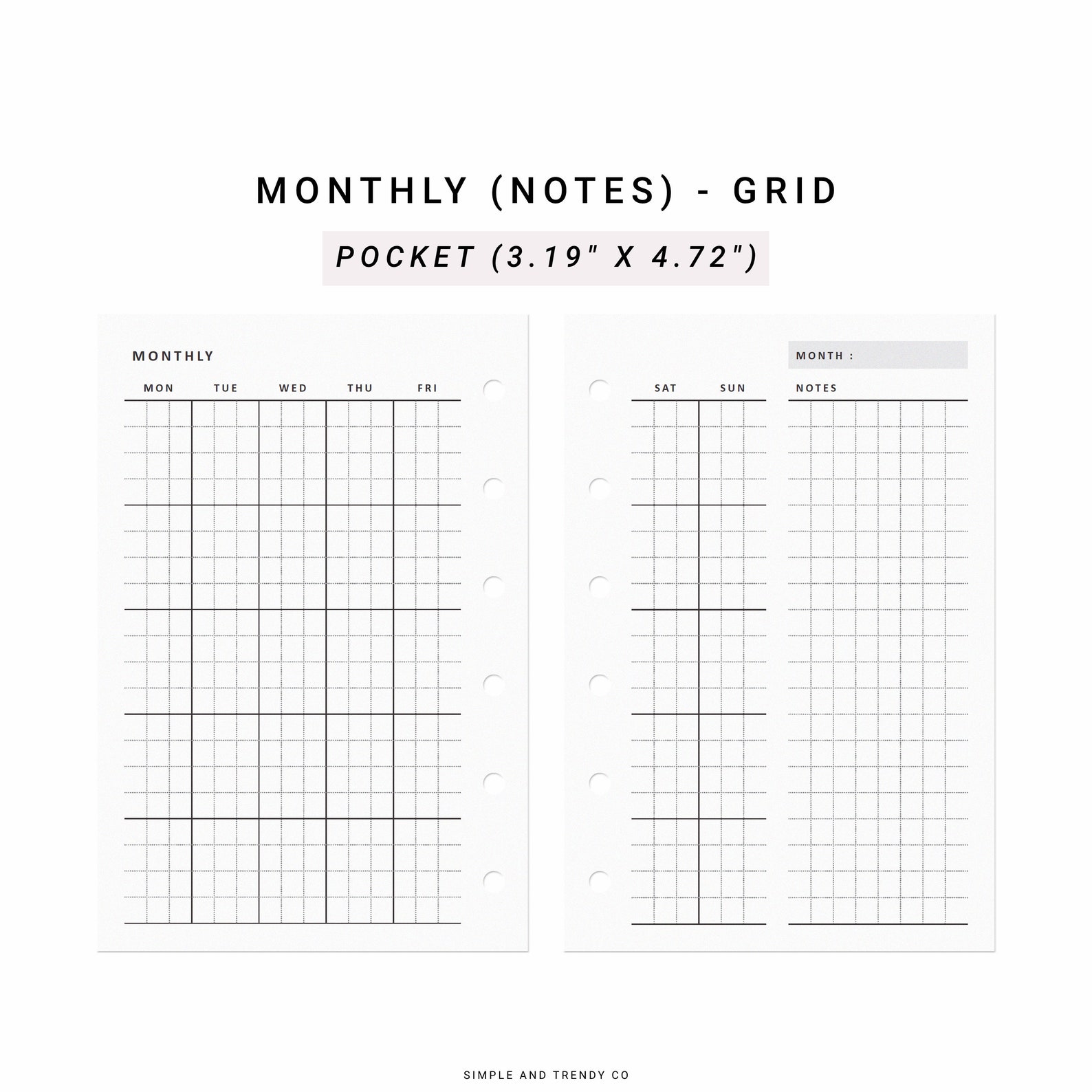 Monthly Planner Printable Pocket Size Undated Monthly Plan - Etsy