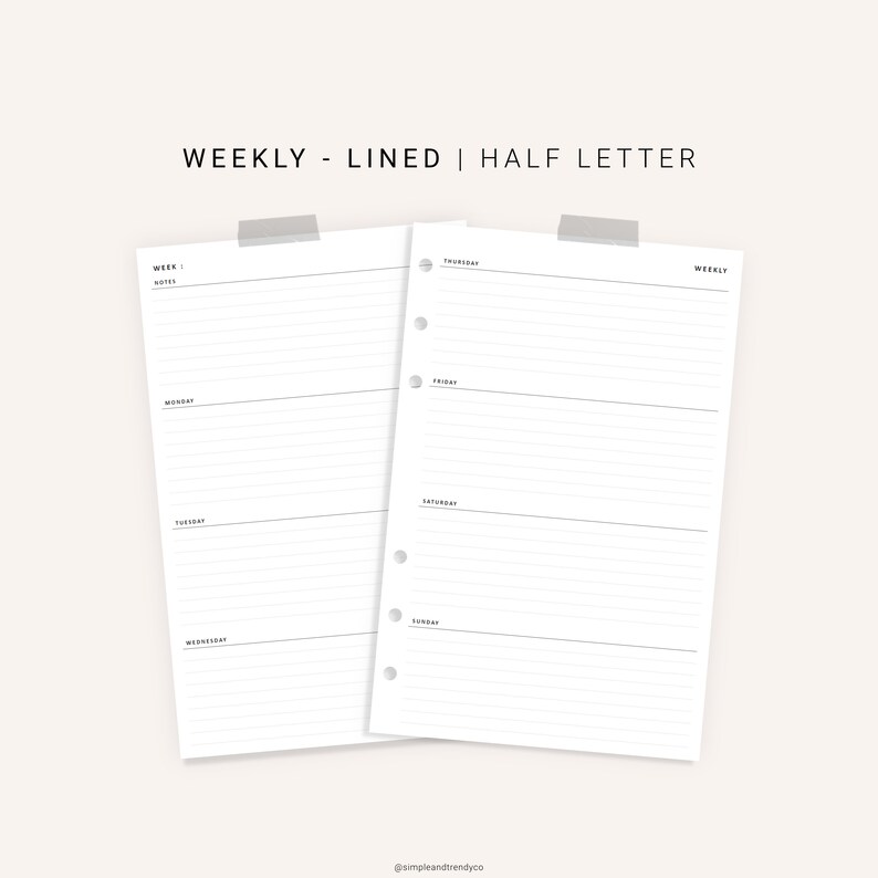 Weekly Planner Printable Half Size Half Letter Inserts Weekly | Etsy