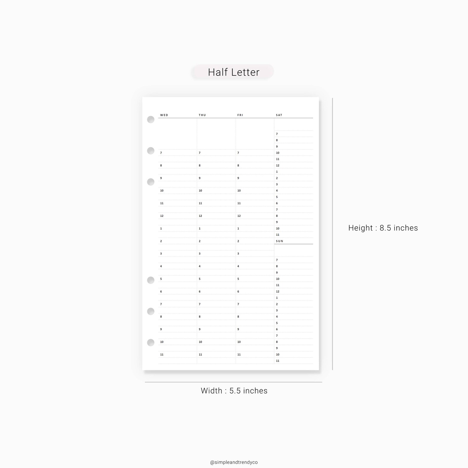 Vertical Weekly Planner Half Size Half Letter Inserts Undated | Etsy
