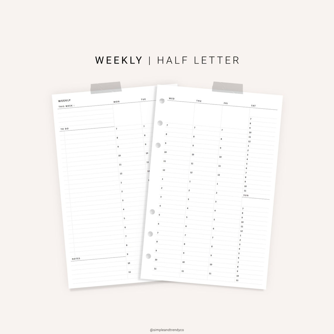 Vertical Weekly Planner Half Size Half Letter Inserts Undated | Etsy