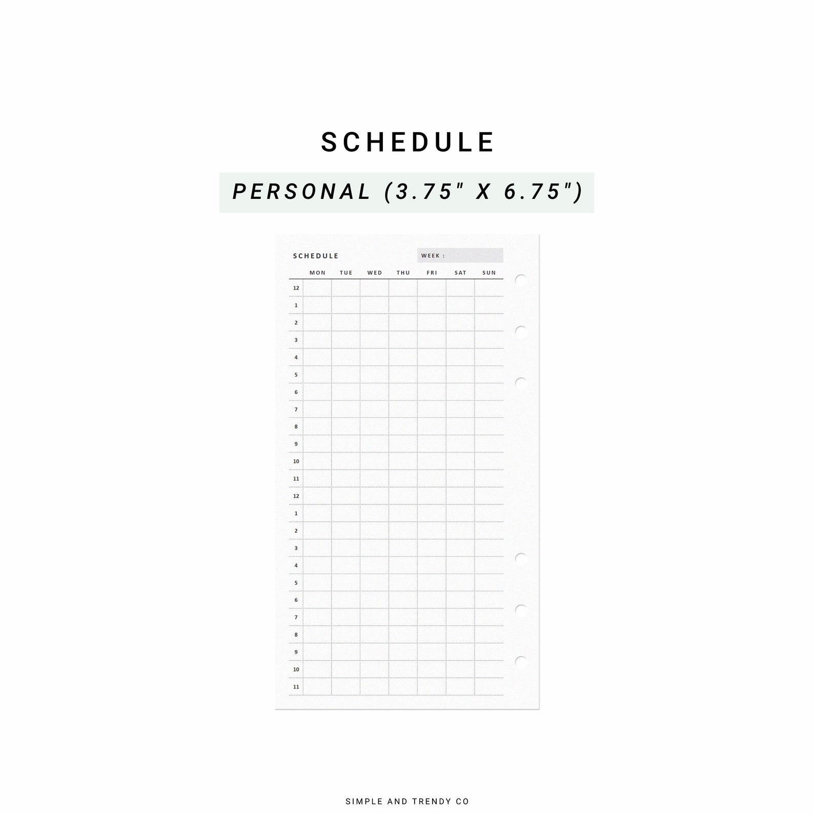 Weekly 24 Hour Schedule Printable Personal Planner Inserts - Etsy