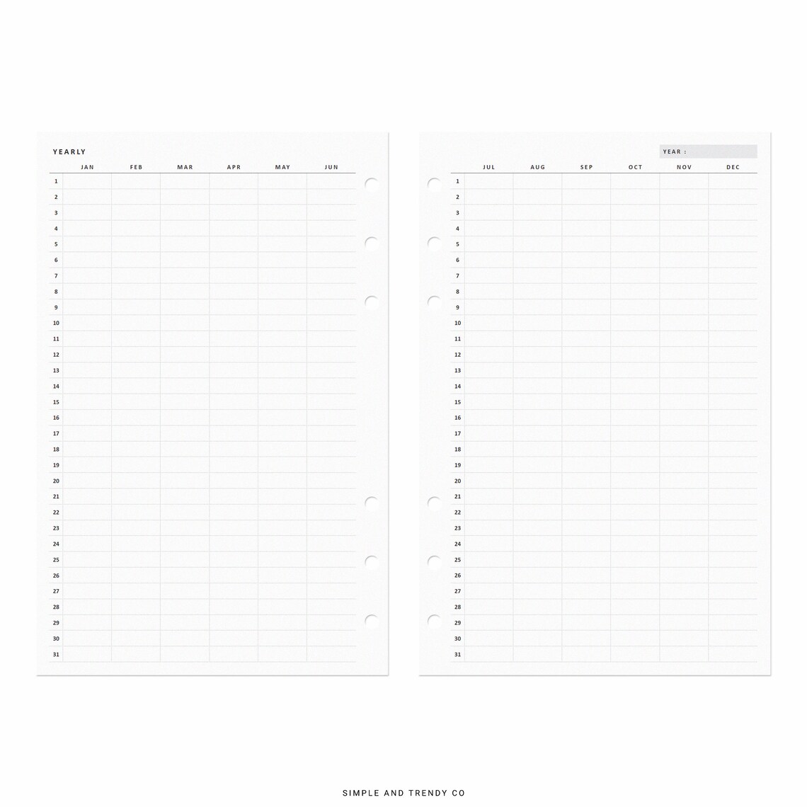 Yearly Vertical Planner 2 Page Half Size Half Letter Inserts - Etsy