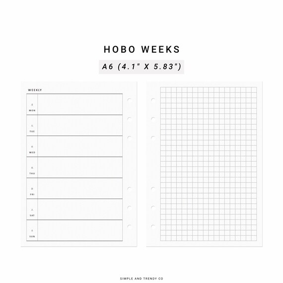 Undated Hobo Weeks Printable A6 Inserts Weekly Planner - Etsy