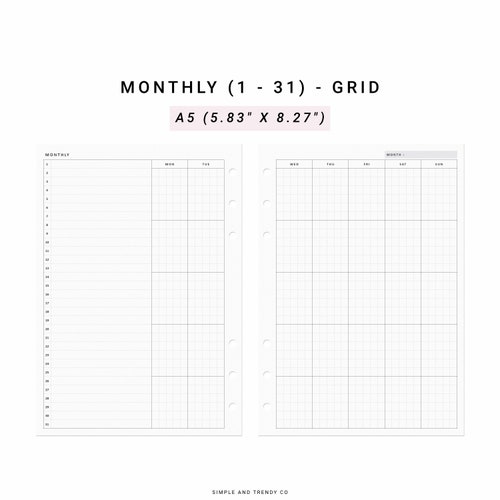 Monthly Planner Printable A5 Planner Inserts Undated Monthly - Etsy