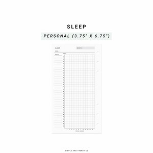 Op de afbeelding: Een witte planner-inleg van 9,53 cm bij 17,15 cm met een slaaptracker-raster. De lay-out bevat een koptekst voor maand en doel, een kolom voor de dagen 1 tot en met 31, een raster voor uren en een sectie voor notities.