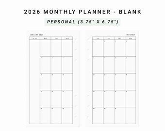 2026 Monthly Planner Minimalist Printable, Personal Planner Inserts