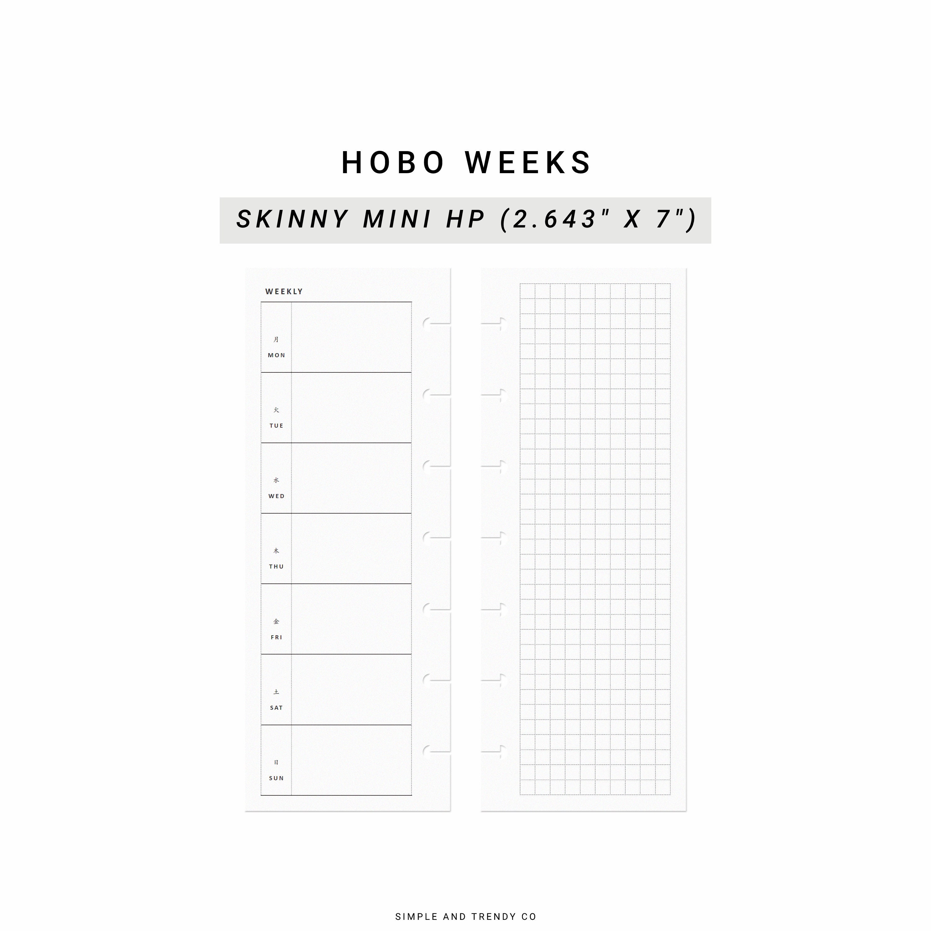 Undated Hobo Weeks Printable Skinny Mini HP Weekly Planner - Etsy