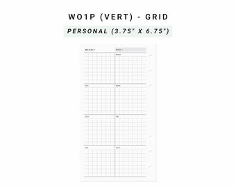 Week on One Page Printable Personal Planner Inserts, Weekly 1 Page Vertical Weekly, Undated Weekly Planner Pages Grid Layout