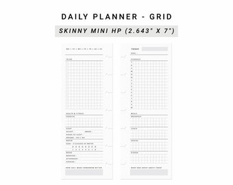 Daily Planner Skinny Mini Happy Planner Minimalist Printable, Day Planner Productivity Planner Work Planner, Grid Layout