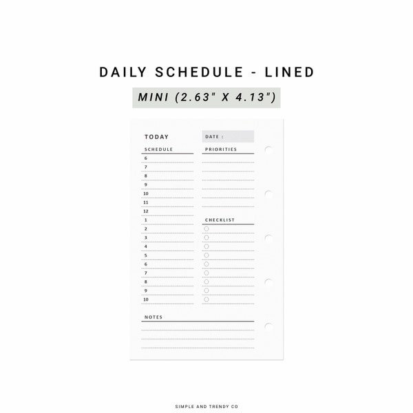 Daily Planner Printable Mini size, Filofax Mini, Daily Planners and Organizers, Daily Agenda Printable, Daily Schedule