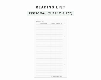 Reading List, Printable Personal Planner Inserts, Book List, Reading Planner, Reading Tracker, Reading Log, Book Tracker, Book Log